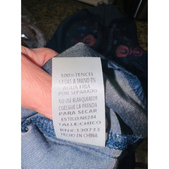 Umgee Babydoll S Blue Tencel Embroidered Boho Peasant Dress Balloon Slv Cottage - Picture 9 of 11